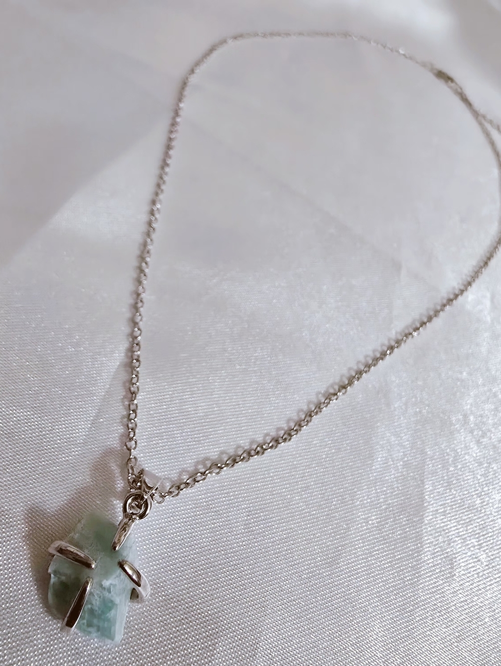 Amazonite Pendant White Gold-plated Chain Necklace - Natural Gemstone Jewelry - Picture 3 of 3